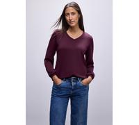 Sweatshirt STREET ONE, Damen, Gr. 34, noble rot, Sweatware, Obermaterial: 46% Modal, 46% Polyester, 8% Elasthan, unifarben, lässig geschnitten hüftbedeckend, V-Ausschnitt, elastischer Bund, Sweatshirt