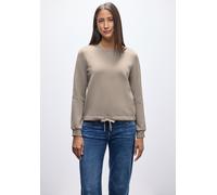 Sweatshirt STREET ONE, Damen, Gr. 36, mocha dream, Sweatware, 60% Baumwolle, 40% Polyester, unifarben, normal, Rundhals, Bündchen, Sweatshirts Sweatshirt, mit Tunnelzug am Saum (99709512-36) mocha dre