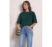 Sweatshirt STREET ONE, Damen, Gr. 38, grün (shadow teal), Sweatware, 65% Baumwolle, 35% Polyester, unifarben, comfort fit, Rundhals, normaler Saum, Sweatshirts Sweatshirt, mit Rundhalsausschnitt (2782
