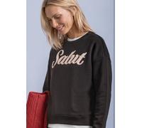 Sweatshirt STREET ONE, Damen, Gr. 38, schwarz coffee, Sweatware, 60% Baumwolle, 40% Polyester, unifarben, comfort fit, Rundhals, Bündchen, Sweatshirts Sweatshirt, mit Artwork (41803313-38) schwarz cof