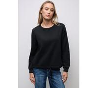 Sweatshirt STREET ONE, Damen, Gr. 38, schwarz, Sweatware, 60% Baumwolle, 40% Polyester, unifarben, normal, Rundhals, Bündchen, Sweatshirts, mit Tunnelzug am Saum (99386362-38) schwarz