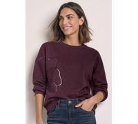 Sweatshirt STREET ONE, Damen, Gr. 40, lila (rustic rouge), Sweatware, 65% Baumwolle, 35% Polyester, unifarben, comfort fit, Rundhals, Bündchen, Sweatshirts Sweatshirt, mit dekorativem Folien-Print, To