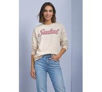 Sweatshirt STREET ONE, Damen, Gr. 40, stone sand meliert, Sweatware, 60% Baumwolle, 40% Polyester, unifarben, comfort fit, Rundhals, Bündchen, Sweatshirts Sweatshirt, mit Artwork (44418811-40) stone s