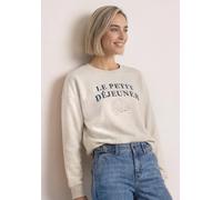 Sweatshirt STREET ONE, Damen, Gr. 42, stone sand meliert, Sweatware, 60% Baumwolle, 40% Polyester, bedruckt, normal, Rundhals, abgesteppt, Sweatshirts Sweatshirt, mit Wording-Print (72139134-42) stone