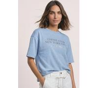 Sweatshirt STREET ONE, Damen, Gr. 44, blau (northern blau meliert), Sweatware, 65% Baumwolle, 35% Polyester, unifarben, comfort fit, Rundhals, normaler Saum, Sweatshirts Sweatshirt, mit Wording (29781