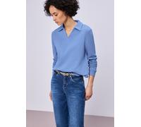 Sweatshirt STREET ONE, Damen, Gr. 44, bonnet blau, Sweatware, Obermaterial: 85% Baumwolle, 15% Polyester, unifarben, lässig geschnitten hüftbedeckend, V-Ausschnitt, Bündchen, Sweatshirts Sweatshirt, m