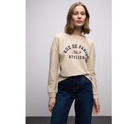 Sweatshirt STREET ONE, Damen, Gr. 44, cotton beige, Sweatware, Obermaterial: 48% Baumwolle, 47% Modal, 5% Elasthan, bedruckt, normal hüftbedeckend, Rundhals, Bündchen, Sweatshirts Sweatshirt, mit Word
