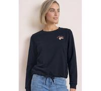 Sweatshirt STREET ONE, Damen, Gr. 44, schwarz (schwarzest blau), Sweatware, 85% Baumwolle, 15% Polyester, unifarben, regular fit, Rundhals, Bündchen, Sweatshirts Sweatshirt, mit Tunnelzug am Saum (730