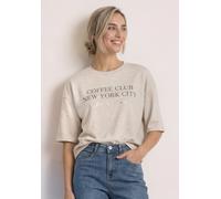 Sweatshirt STREET ONE, Damen, Gr. 46, beige (clay sand meliert), Sweatware, 65% Baumwolle, 35% Polyester, unifarben, comfort fit, Rundhals, normaler Saum, Sweatshirts Sweatshirt, mit Wording (72074254