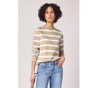 Sweatshirt STREET ONE, Damen, Gr. 46, cotton beige, Sweatware, 83% Baumwolle, 17% Polyester, gestreift, normal, Rundhals, Rippbündchen, Sweatshirts Sweatshirt, im Streifen-Design, Topseller (93224858-