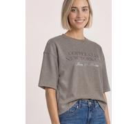 Sweatshirt STREET ONE, Damen, Gr. 46, grau (schwarz coffee meliert), Sweatware, 65% Baumwolle, 35% Polyester, unifarben, comfort fit, Rundhals, normaler Saum, Sweatshirts Sweatshirt, mit Wording (3146