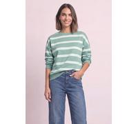 Sweatshirt STREET ONE, Damen, Gr. 46, grün (eucalyptus grün), Sweatware, 83% Baumwolle, 17% Polyester, gestreift, normal, Rundhals, Rippbündchen, Sweatshirts Sweatshirt, im Streifen-Design (93904245-4