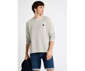 Sweatshirt STREET ONE MEN, Herren, Gr. XL (44), beige (hellweiß), Sweatware, 100% Baumwolle, gestreift, normal, Rundhals, abgesteppt, Sweatshirts Sweatshirt, aus reiner Baumwolle (24203029-XL) hellwei