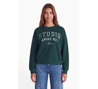Sweatshirt STREET ONE STUDIO, Damen, Gr. 34, grün (mossed grün), Sweatware, 65% Baumwolle, 35% Polyester, unifarben, comfort fit, Rundhals, Rippbündchen, Sweatshirts Sweatshirt, Folienprint (96321425-