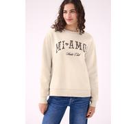 Sweatshirt STREET ONE STUDIO, Damen, Gr. 44, beige (creamed sand), Sweatware, 60% Baumwolle, 40% Polyester, normal, Rundhals, abgesteppt, Sweatshirts Sweatshirt, mit Wording (84714023-44) creamed sand