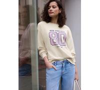 Sweatshirt STREET ONE STUDIO, Damen, Gr. 44, stone sand meliert, Sweatware, 60% Baumwolle, 40% Polyester, bedruckt, normal, Rundhals, Rippbündchen, Sweatshirts Sweatshirt, Rundhalsausschnitt (16876666