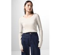 Sweatshirt STREET ONE STUDIO, Damen, Gr. 44, weiß (cream weiß melange), Sweatware, 52% Viskose, 28% Polyester, 20% Polyamid, unifarben, normal, Rundhals, abgesteppt, Sweatshirts Sweatshirt, aus softem