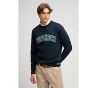 Sweatshirt SUPERDRY "ATHLETIC APPLIQUE RELAXED CREW", Herren, Gr. XL, blau (eclipse navy), angeraute Sweatware, Obermaterial: 60% Baumwolle, 40% Polyester, bedruckt, relaxed fit normal, Rundhals, Ripp