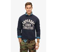 Sweatshirt SUPERDRY "ATHLETIC ESS CREW", Herren, Gr. XXL, bradley navy, angeraute Sweatware, Obermaterial: 100% Baumwolle, bedruckt, modisch, loose fit, Rundhals, Langarm Rippbündchen, Sweatshirts (56