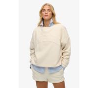 Sweatshirt SUPERDRY "ATHLETIC TONAL APPLIQUE CREW", Damen, Gr. L, beige (desert bone sanftes weiß), Sweatware, Obermaterial: 100% Baumwolle, unifarben, oversize hüftlang, Rundhals, Rippbündchen, Sweat