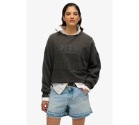 Sweatshirt SUPERDRY "ATHLETIC TONAL APPLIQUE CREW", Damen, Gr. L, schwarz (charcoal), Sweatware, Obermaterial: 100% Baumwolle, unifarben, oversize hüftlang, Rundhals, Rippbündchen, Sweatshirts Sweatsh