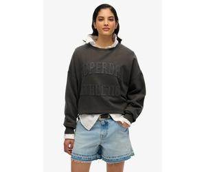 Sweatshirt SUPERDRY "ATHLETIC TONAL APPLIQUE CREW", Damen, Gr. XS, schwarz (charcoal), Sweatware, Obermaterial: 100% Baumwolle, unifarben, oversize hüftlang, Rundhals, Rippbündchen, Sweatshirts Sweats