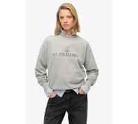 Sweatshirt SUPERDRY "BRITISH DESIGN RELAXED CREW", Damen, Gr. L, grau (grau marl), Sweatware, Obermaterial: 100% Seide, meliert, unifarben, relaxed fit hüftbedeckend, Rundhals, weit Rippbündchen, Swea