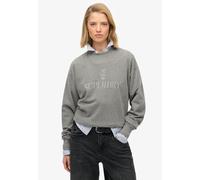 Sweatshirt SUPERDRY "BRITISH DESIGN RELAXED CREW", Damen, Gr. M, charcoal marl, Sweatware, Obermaterial: 100% Seide, meliert, unifarben, relaxed fit hüftbedeckend, Rundhals, weit Rippbündchen, Sweatsh