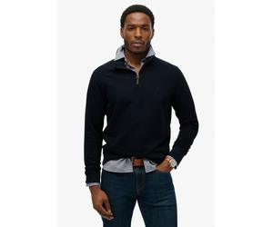 Sweatshirt SUPERDRY "CLASSIC ESSENTIAL HENLEY", Herren, Gr. XL, super schwarz navy, angeraute Sweatware, Obermaterial: 100% Baumwolle, unifarben, regular fit normal, hoch geschlossener Ausschnitt, Rip