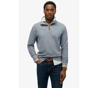 Sweatshirt SUPERDRY "CLASSIC ESSENTIAL HENLEY", Herren, Gr. XXL, blau (washed denim), angeraute Sweatware, Obermaterial: 100% Baumwolle, unifarben, regular fit normal, hoch geschlossener Ausschnitt, R