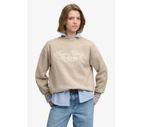 Sweatshirt SUPERDRY "COUNTRY CLUB CREW", Damen, Gr. M, beige (oatmilk beige marl), Sweatware, Obermaterial: 60% Baumwolle, 40% Polyester, bedruckt, meliert, relaxed fit normal, Rundhals, Rippbündchen,