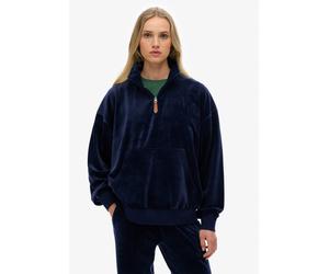 Sweatshirt SUPERDRY "COUNTRY CLUB VELOUR 1/4 ZIP", Damen, Gr. L, blauberry navy, Nicki;Sweatware, Obermaterial: 95% Polyester, 5% Elasthan, unifarben, relaxed fit hüftbedeckend, Rundhals, Rippbündchen