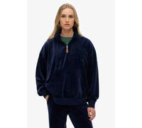 Sweatshirt SUPERDRY "COUNTRY CLUB VELOUR 1/4 ZIP", Damen, Gr. M, blauberry navy, Nicki;Sweatware, Obermaterial: 95% Polyester, 5% Elasthan, unifarben, relaxed fit hüftbedeckend, Rundhals, Rippbündchen