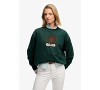 Sweatshirt SUPERDRY "Crest Loose Crew", Damen, Gr. L, grün (schwarz pine grün), Sweatware, Obermaterial: 100% Baumwolle, bedruckt, normal, Rundhals, Rippbündchen, Sweatshirts Sweatshirt, aus Baumwolle
