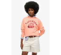 Sweatshirt SUPERDRY "EMBELLISHED VARSITY LOOSE CREW", Damen, Gr. M, orange (peach amber), Sweatware, Obermaterial: 100% Baumwolle, bedruckt, relaxed fit taillenbedeckt, Rundhals, Rippbündchen, Sweatsh