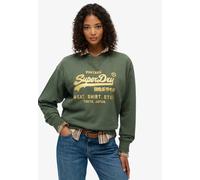 Sweatshirt SUPERDRY "EMBELLISHED VL LOOSE CREW", Damen, Gr. L, grün (thyme grün), Sweatware, Obermaterial: 100% Seide, unifarben, casual, relaxed fit, Langarm Rippbündchen, Sweatshirts (99653330-L) th