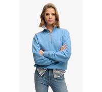 Sweatshirt SUPERDRY "ESSENTIAL LOGO EMB HALF ZIP", Damen, Gr. S, blaubell, Sweatware, Obermaterial: 80% Baumwolle, 20% Polyester, unifarben, loose fit normal, Rundhals, Sweatshirts Sweatshirt (1637594
