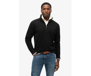 Sweatshirt SUPERDRY "ESSENTIAL LOGO HENLEY", Herren, Gr. XL, schwarz, angeraute Sweatware, Obermaterial: 70% Baumwolle, 30% Polyester, unifarben, loose fit normal, ohne Ausschnitt, Rippbündchen, Sweat