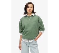 Sweatshirt SUPERDRY "ESSENTIAL LOGO OVERDYED SWEAT", Damen, Gr. XS, grün (buffalo grün), Sweatware, Obermaterial: 100% Baumwolle, unifarben, lässig geschnitten hüftbedeckend, Rundhals, Rippbündchen, S