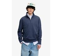 Sweatshirt SUPERDRY "ESSENTIAL SERIF LOGO HALF ZIP", Herren, Gr. L, blau (soft navy), angeraute Sweatware, Obermaterial: 60% Baumwolle, 40% Polyester, bedruckt, relaxed fit normal, Rundhals, Rippbündc