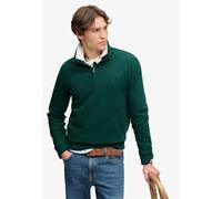 Sweatshirt SUPERDRY "ESSENTIAL SERIF LOGO HALF ZIP", Herren, Gr. L, grün (varsity grün), angeraute Sweatware, Obermaterial: 60% Baumwolle, 40% Polyester, bedruckt, relaxed fit normal, Rundhals, Rippbü
