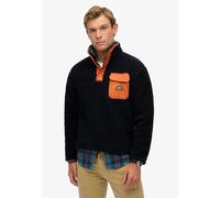 Sweatshirt SUPERDRY "FUJI FLEECE HENLEY", Herren, Gr. L, blau (eclipse navy), angeraute Sweatware, Obermaterial: 100% Polyester, unifarben, relaxed fit normal, hoch geschlossener Ausschnitt, Rippbündc