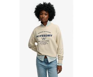 Sweatshirt SUPERDRY "LUXE CASUAL EMB LOOSE CREW", Damen, Gr. L, beige (peyote beige), Sweatware, Obermaterial: 100% Baumwolle, bedruckt, relaxed fit normal, Rundhals, Sweatshirts Sweatshirt, mit Print