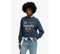 Sweatshirt SUPERDRY "LUXE CASUAL EMB LOOSE CREW", Damen, Gr. L, blau (richest navy), Sweatware, Obermaterial: 100% Baumwolle, bedruckt, relaxed fit normal, Rundhals, Sweatshirts Sweatshirt, mit Print,