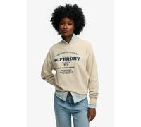 Sweatshirt SUPERDRY "LUXE CASUAL EMB LOOSE CREW", Damen, Gr. S, beige (peyote beige), Sweatware, Obermaterial: 100% Baumwolle, bedruckt, relaxed fit normal, Rundhals, Sweatshirts Sweatshirt, mit Print