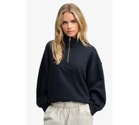 Sweatshirt SUPERDRY "MONOGRAM HALF ZIP SWEAT", Damen, Gr. S, eclipse navy, Sweatware, Obermaterial: 60% Baumwolle, 40% Polyester, unifarben, relaxed fit normal, Rundhals, Rippbündchen, Sweatshirts Swe