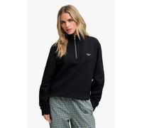 Sweatshirt SUPERDRY "SIGNATURE EMB HALF ZIP", Damen, Gr. XXL, eclipse navy, Sweatware, Obermaterial: 60% Baumwolle, 40% Polyester, unifarben, loose fit normal, Rundhals, Sweatshirts Sweatshirt, mit St
