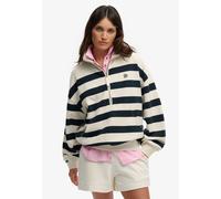 Sweatshirt SUPERDRY "STUDIOS STRIPE HALF ZIP", Damen, Gr. M, beige (sanftes weiß, eclipse navy), Sweatware, Obermaterial: 100% Baumwolle, gestreift, relaxed fit normal, Rundhals, Sweatshirts Sweatshir