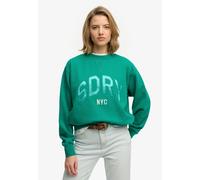 Sweatshirt SUPERDRY "VARSITY SATIN APPLIQUE CREW", Damen, Gr. M, grünlake, Sweatware, Obermaterial: 70% Baumwolle, 30% Polyester, bedruckt, relaxed fit normal, Rundhals, Rippbündchen, Sweatshirts Swea