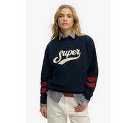 Sweatshirt SUPERDRY "VARSITY SCRIPT LOOSE CREW", Damen, Gr. L, blau (richest navy), Sweatware, Obermaterial: 100% Baumwolle, bedruckt, relaxed fit normal, Rundhals, Sweatshirts Sweatshirt, aus Baumwol